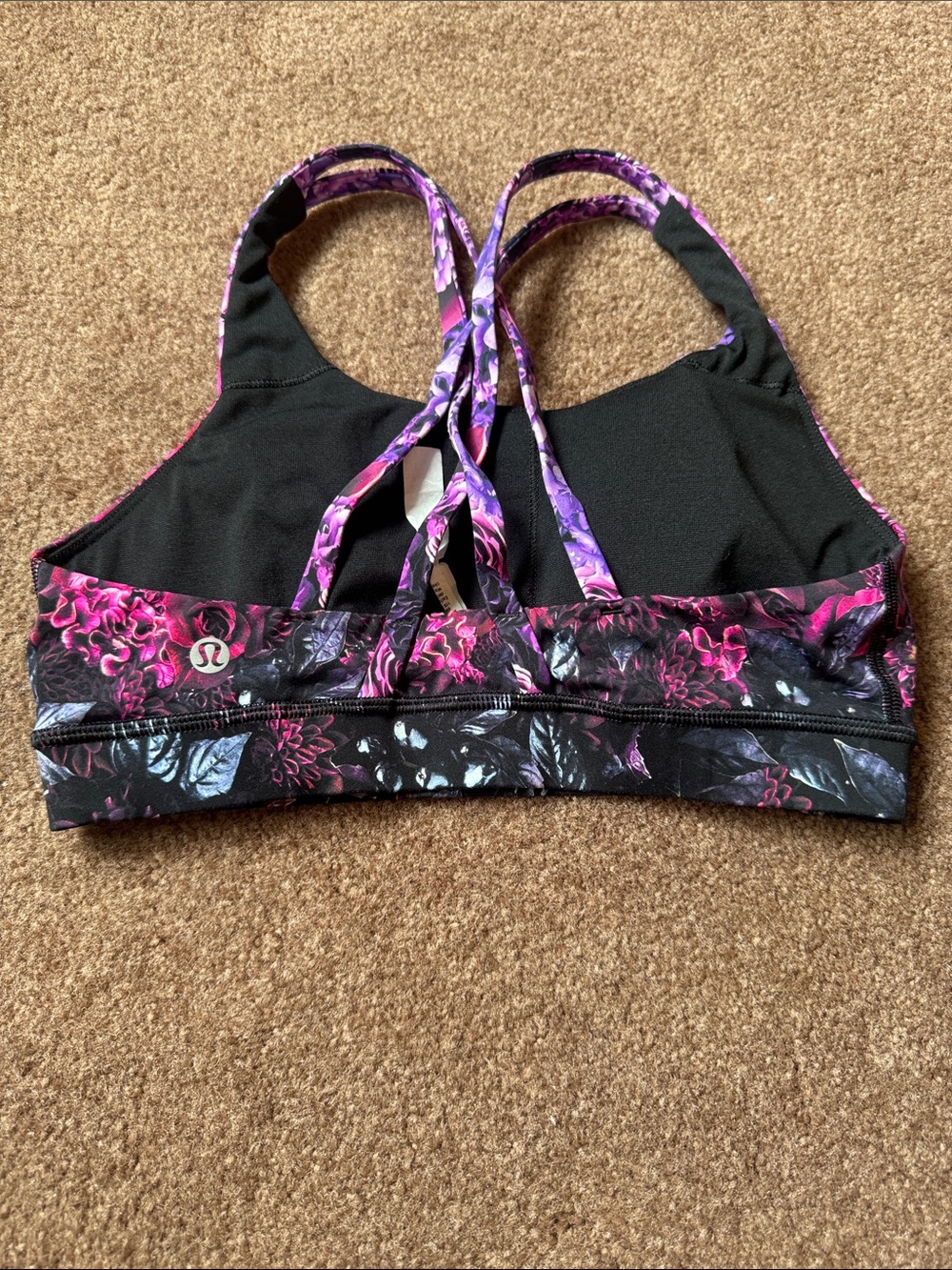lululemon athletica Black with Purple & Pink Floral Strappy Sports Bra